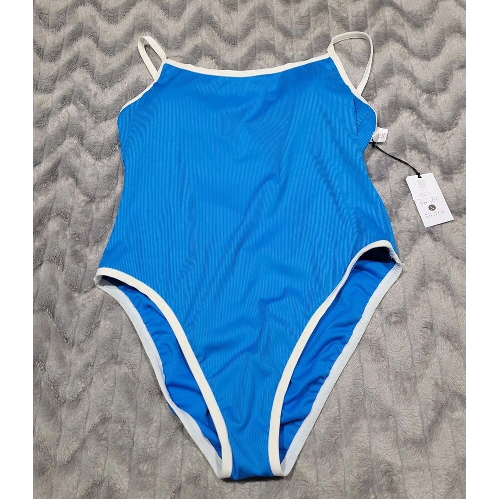 Shade & Shore Womens XL 16 Blue High Leg One Piece Swimsuit NWT